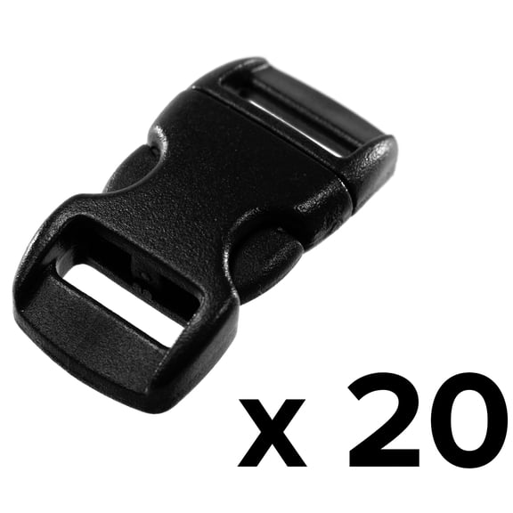 Craft County 20 Pack Black Side Release Contoured Plastic Buckles - 3/8" (10mm) Webbing, Straps, & Cord