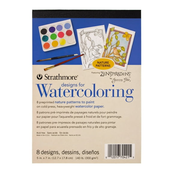 Craft County 24 Pack Watercolor Paint Set - Patterned Design Pads: Abstract & Nature Templates - Brush Landscapes, Portraits, & Still-life