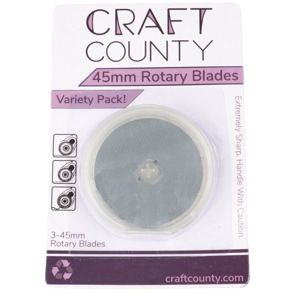Craft County 45 mm Rotary Blade Variety Pack 3 Unique Blade Styles Including Straight Edge, Dotted Line, and Waved Line