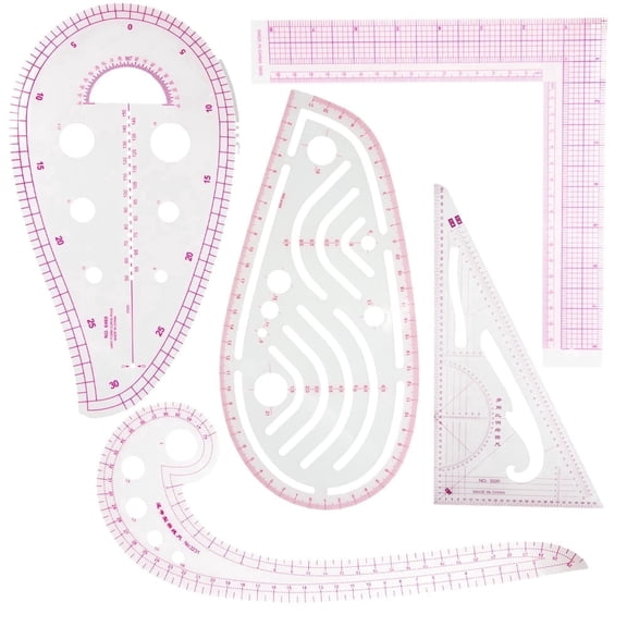 Craft County 5 Piece Flexible Plastic Sewing Rulers Set Transparent Tailoring and Measuring Tools for DIY Crafts