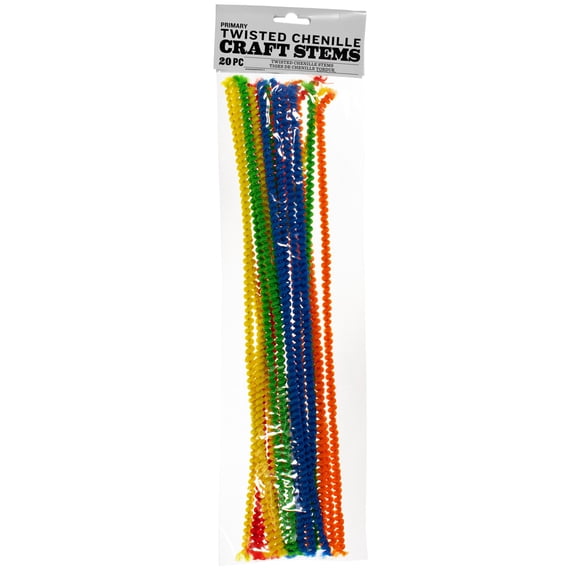 Craft County - Back 2 School - 20 Piece PRIMARY Colors Pipe Cleaner DIY Décor, Activities, Projects – 12 Inches Long (5mm)