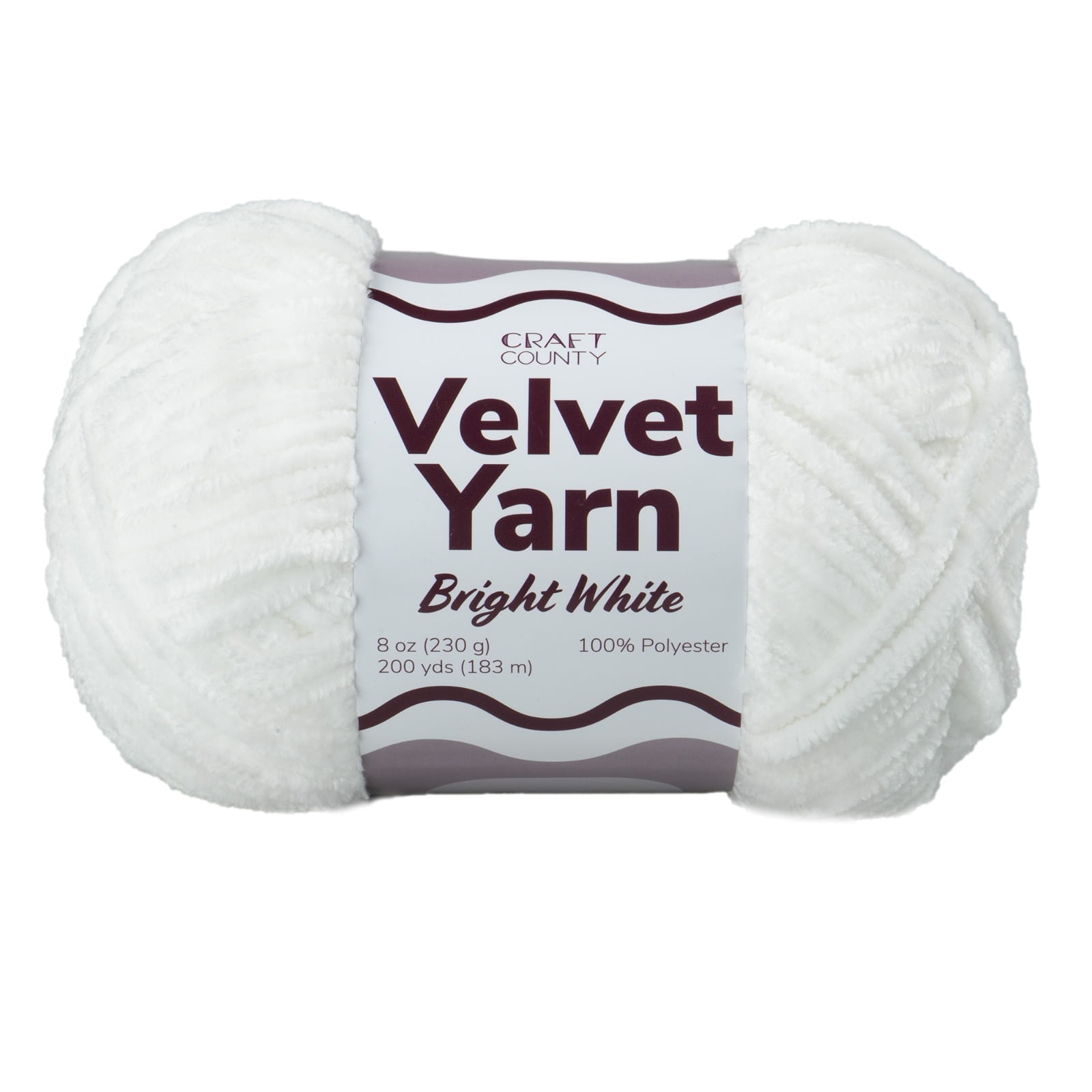 Craft County Bulky 5 Velvet Yarn – Super Soft Polyester Yarn for Blankets, Home Décor, and More! (Bright White, 12 Pack)