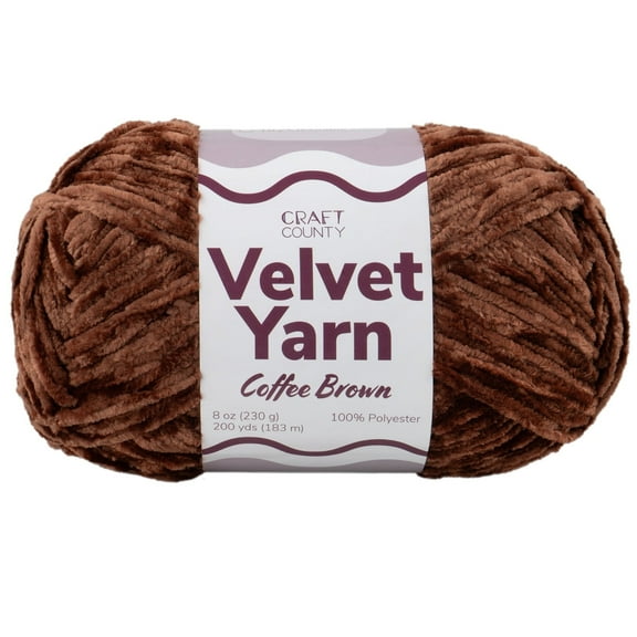 Craft County Bulky 5 Velvet Yarn – Super Soft Polyester Yarn for Blankets, Home Décor, and More! (Coffee Brown, 2 Pack)