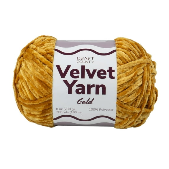 Craft County Bulky 5 Velvet Yarn – Super Soft Polyester Yarn for Blankets, Home Décor, and More! (Gold, 6 Pack)