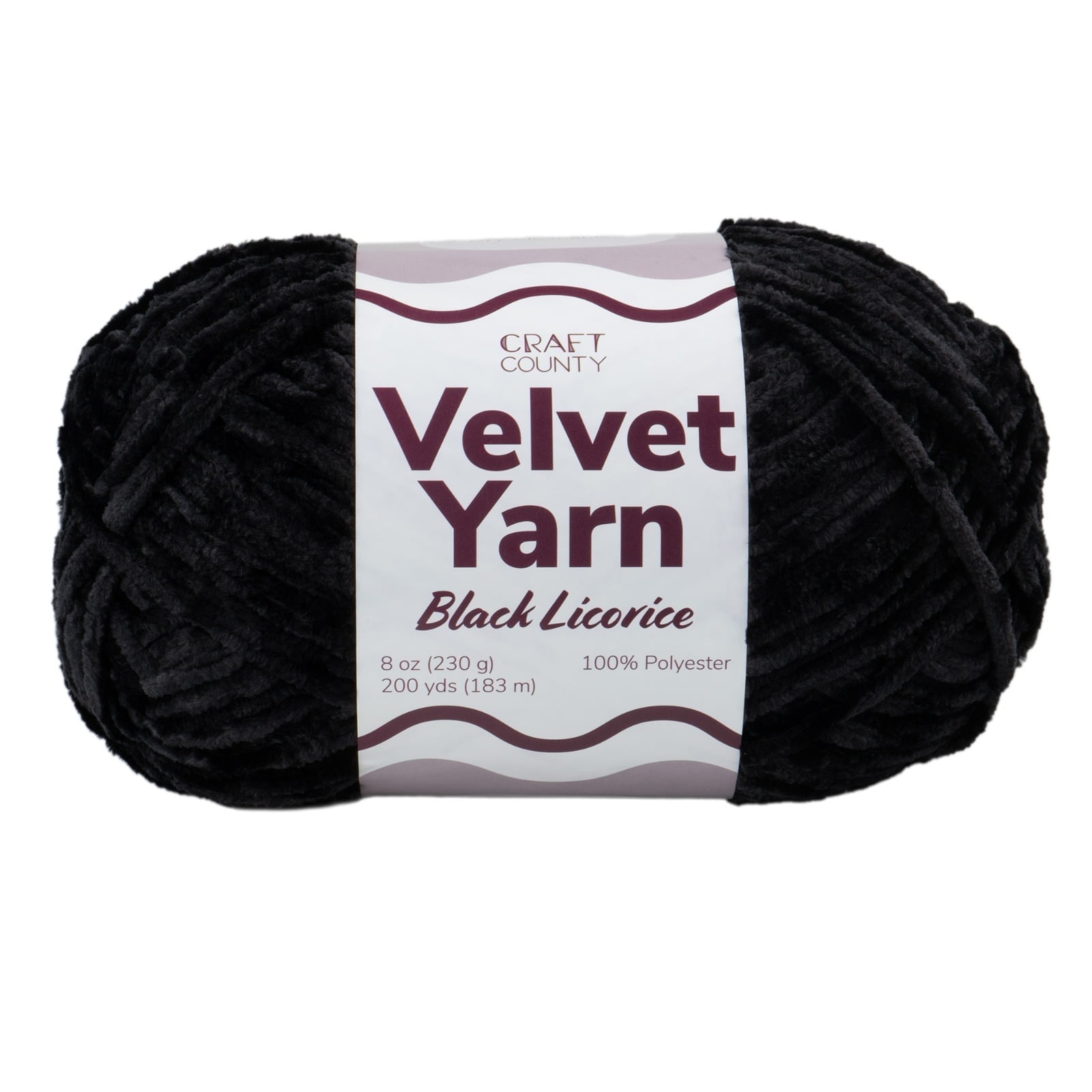 Craft County Bulky 5 Velvet Yarn – Super Soft Polyester Yarn for Blankets, Home Décor, and More! (Pitch Black, 3 Pack)