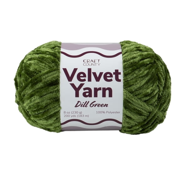 Craft County Bulky 5 Velvet Yarn – Super Soft Polyester Yarn for Blankets, Home Décor, and More! (Dill Green, Single Pack)