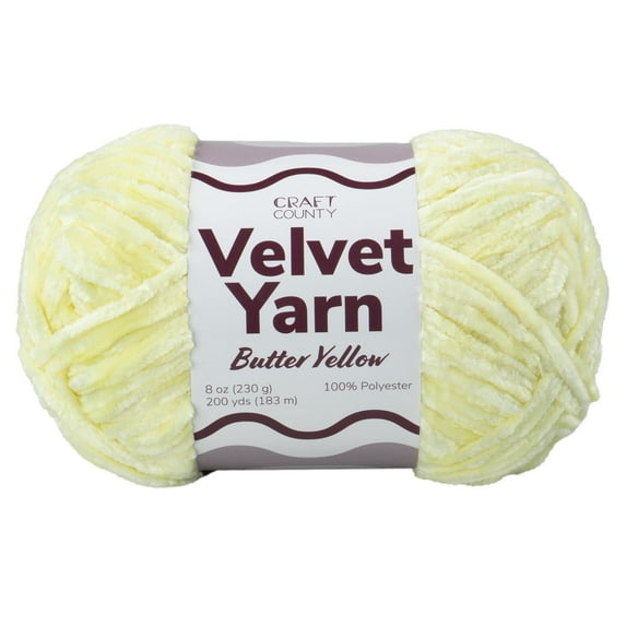 Craft County Bulky 5 Velvet Yarn – Super Soft Polyester Yarn for Blankets, Home Décor, and More! (Butter Yellow, Single Pack)