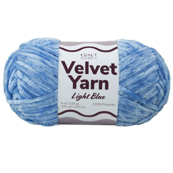 Craft County Bulky 5 Velvet Yarn – Super Soft Polyester Yarn for Blankets, Home Décor, and More! (Light Blue, Single Pack)