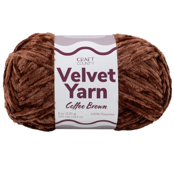 Craft County Bulky 5 Velvet Yarn – Super Soft Polyester Yarn for Blankets, Home Décor, and More! (Coffee Brown, Single Pack)