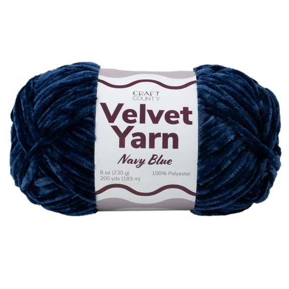 Craft County Bulky 5 Velvet Yarn – Super Soft Polyester Yarn for Blankets, Home Décor, and More! (Navy Blue, Single Pack)