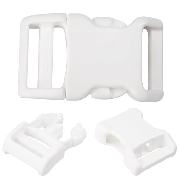 Craft County Contoured Side Release Plastic 3/4 Inch Buckles - for Crafting, Art Projects, and DIY (White, 5 Pack)