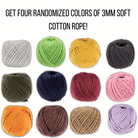 Craft County | Do-It-Yourself DIY Macramé Random Grab Box – 50m Soft Cotton Yarn Cord (3mm, 4-Pack)