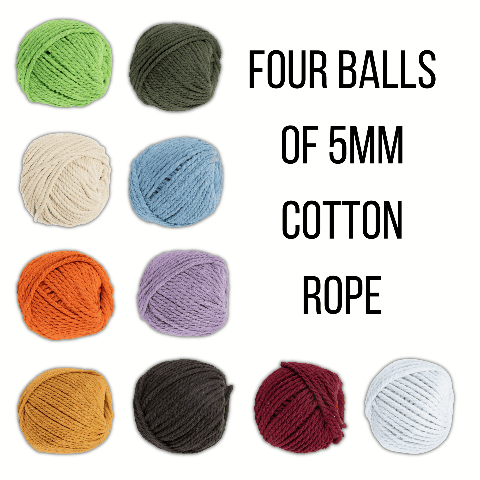 Craft County | Do-It-Yourself DIY Macramé Random Grab Box – 50m Soft Cotton Yarn Cord (5mm, 4-Pack)