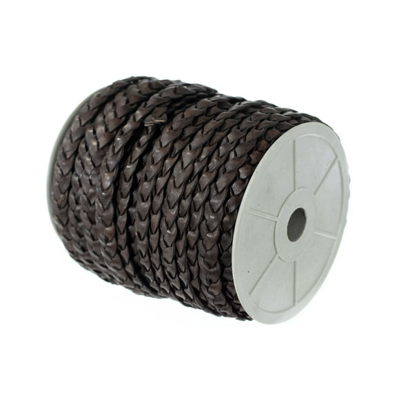 Craft County Flat Braided Leather Craft Cord - 5mm or 10mm Diameter - 5, 10, or 25 Yard Lengths - Make Jewelry, Bracelets, Necklaces, Belts, Pet Leashes and Other DIY Projects