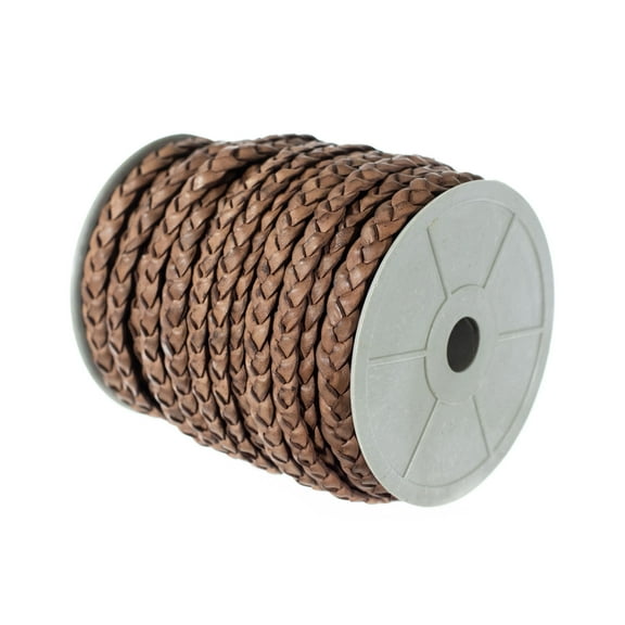Craft County Flat Braided Leather Craft Cord - 5mm or 10mm Diameter - 5, 10, or 25 Yard Lengths - Make Jewelry, Bracelets, Necklaces, Belts, Pet Leashes and Other DIY Projects