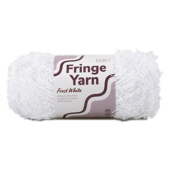 Craft County Fringe Yarn – Medium 4 Polyester Yarn for Scrubby Cloths, Personalized Gifts, and More! (Frost White, Single Pack)