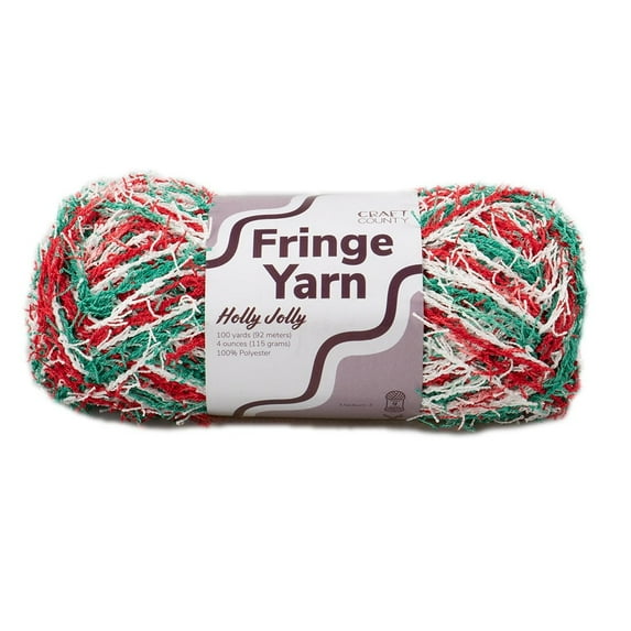 Craft County Fringe Yarn – Medium 4 Polyester Yarn for Scrubby Cloths, Personalized Gifts, and More! (Holly Jolly, 5 Pack)