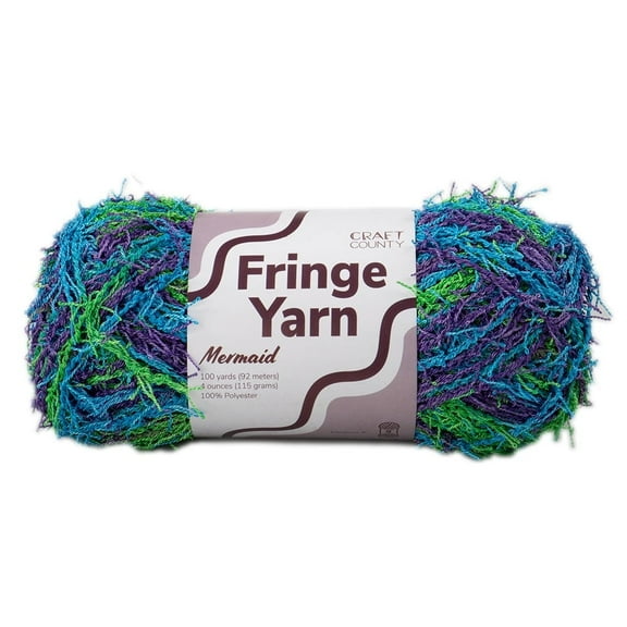 Craft County Fringe Yarn – Medium 4 Polyester Yarn for Scrubby Cloths, Personalized Gifts, and More! (Mermaid, Single Pack)