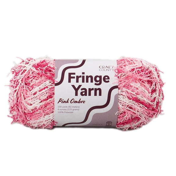 Craft County Fringe Yarn – Medium 4 Polyester Yarn for Scrubby Cloths, Personalized Gifts, and More! (Pink Ombre, Single Pack)