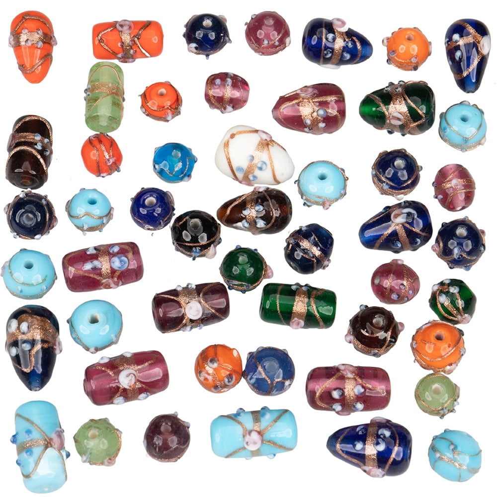 Craft County Glass Bead Mix – 1 LB Bag of Assorted 10mm-16mm Round Beads for Jewelry Making and Crafting – Gold Foil
