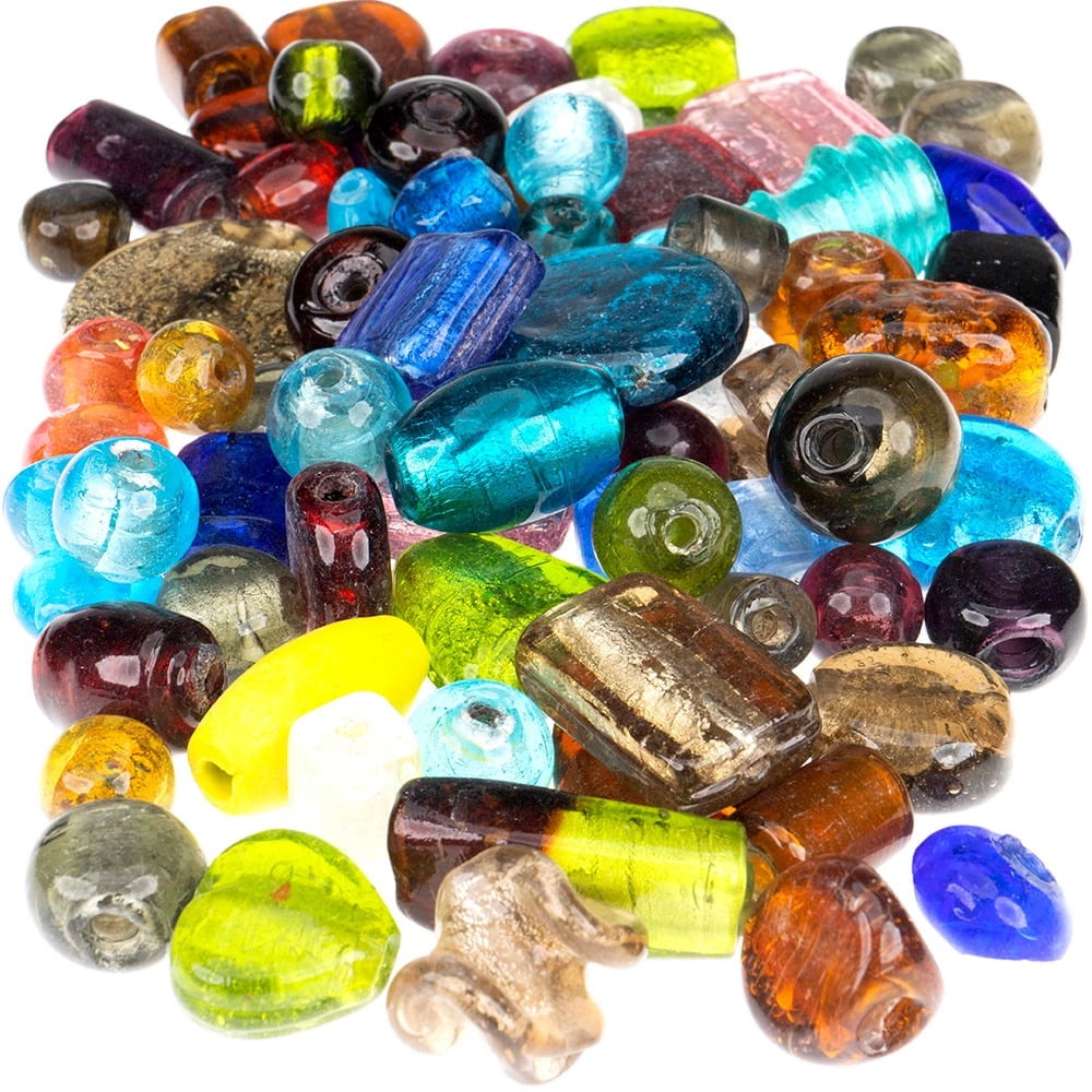 Craft County Glass Bead Mix – 1 LB Bag of Assorted 10mm-16mm Round Beads for Jewelry Making and Crafting – Silver Foil