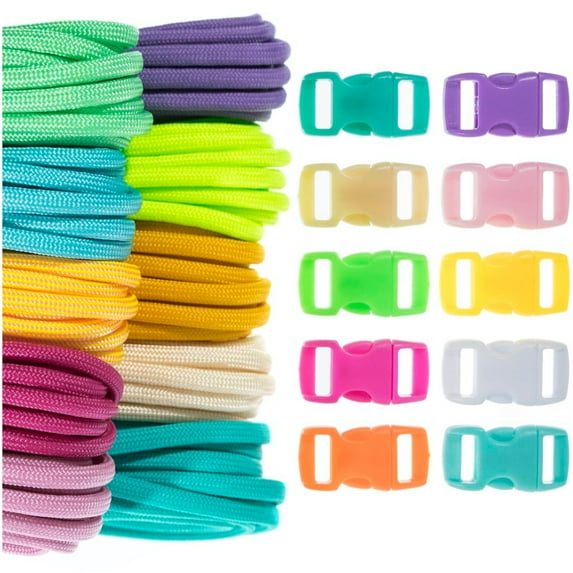 Craft County Kids 550 Paracord Crafting DIY Kits - 100 Feet of Paracord & 10 3/8" Buckles - Ideal for Arts & Crafts, Bracelets, Keychains, Lanyards