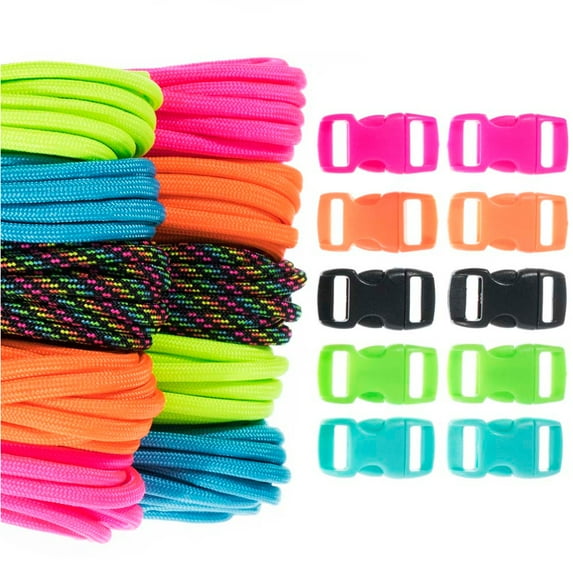 Craft County Kids 550 Paracord Crafting DIY Kits - 100 Feet of Paracord & 10 3/8" Buckles - Ideal for Arts & Crafts, Bracelets, Keychains, Lanyards