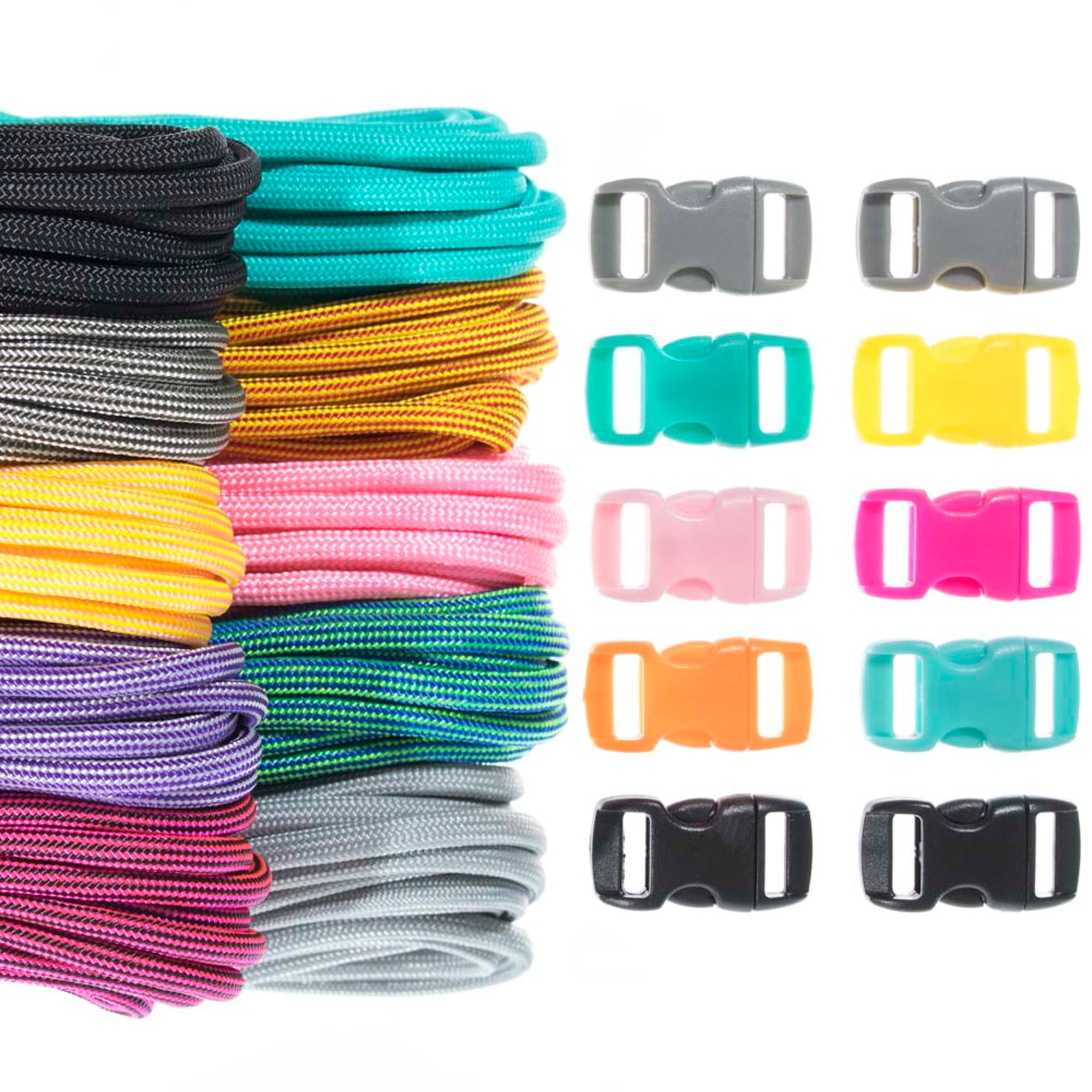 Craft County Kids 550 Paracord Crafting DIY Kits - 100 Feet of Paracord & 10 3/8" Buckles - Ideal for Arts & Crafts, Bracelets, Keychains, Lanyards