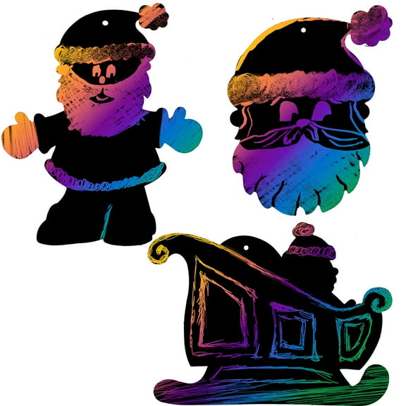 Craft County Magic Color Scratch Christmas Ornament | 7 Different Types | Ages 3+ | Easy & Fun Homemade Holiday Themed Art | Paper Hanging Supplies