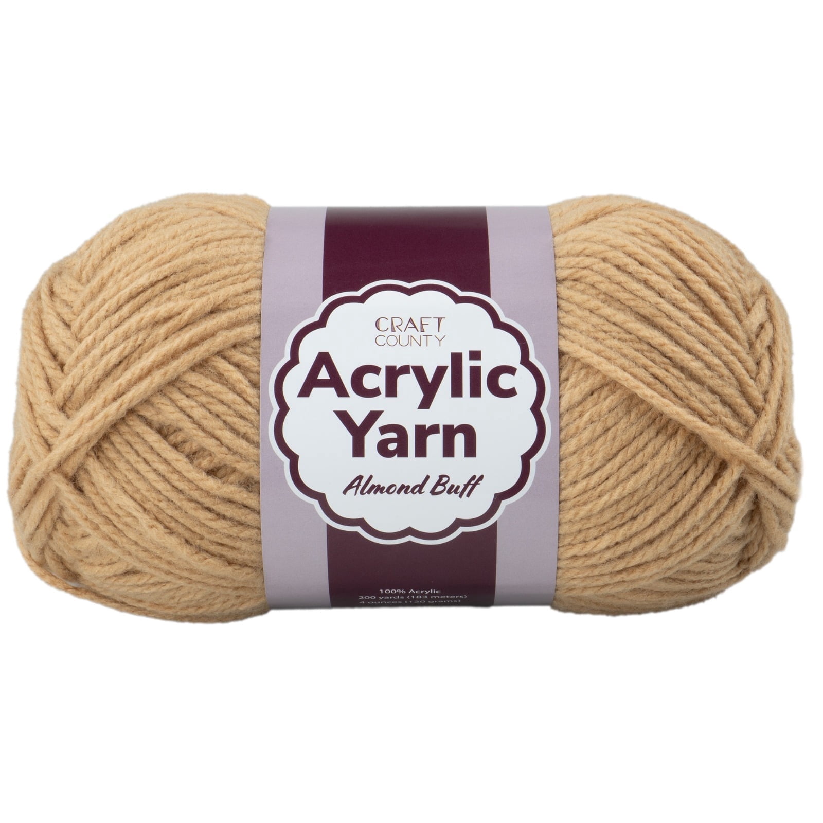 Craft County Medium 4 Acrylic Yarn – 200 Yards of Super Vibrant Yarn for Blankets, Scarves, Hats, & More! (Almond Buff, 6 Pack)