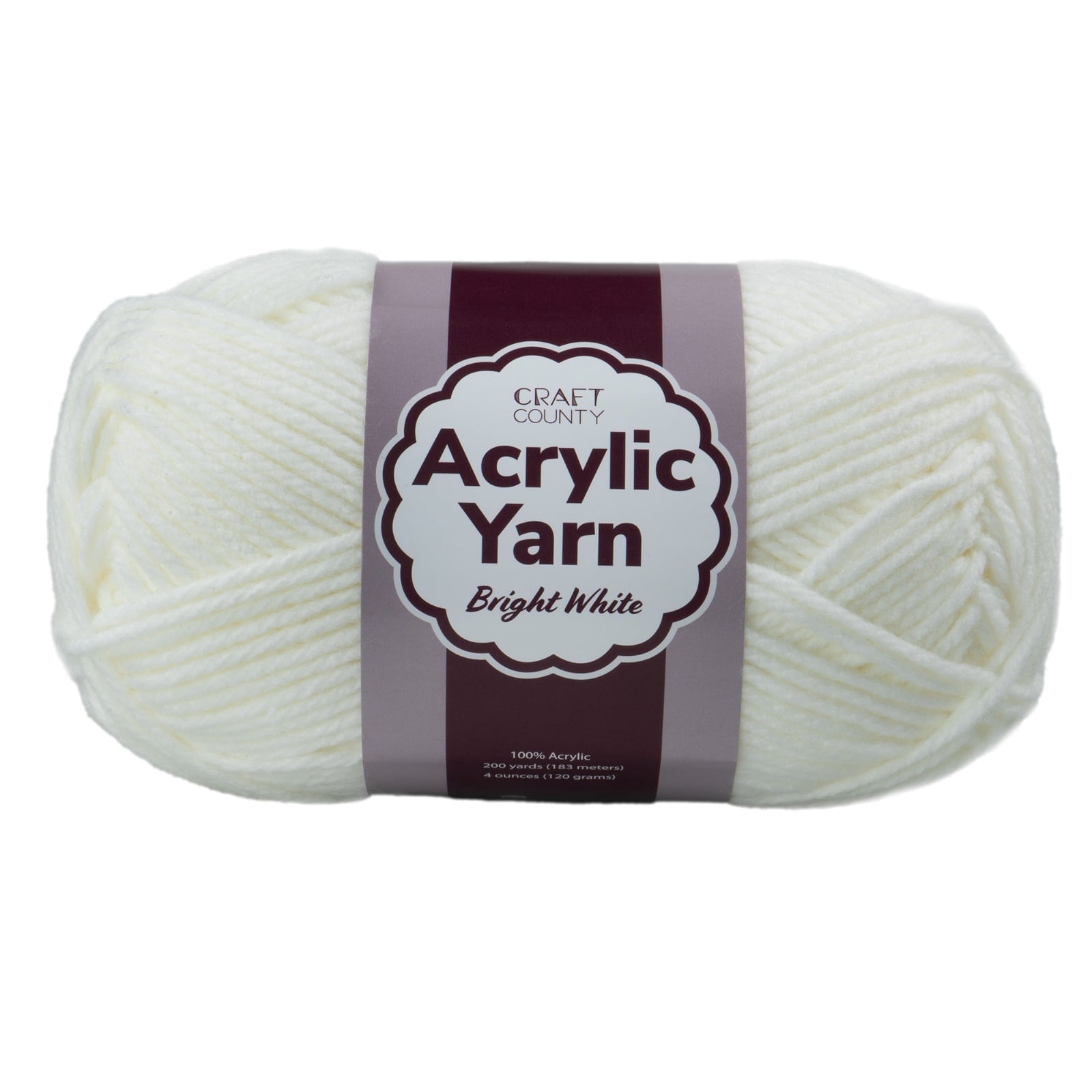 Craft County Medium 4 Acrylic Yarn – 200 Yards of Super Vibrant Yarn for Blankets, Scarves, Hats, & More! (Bright White, 2 Pack)