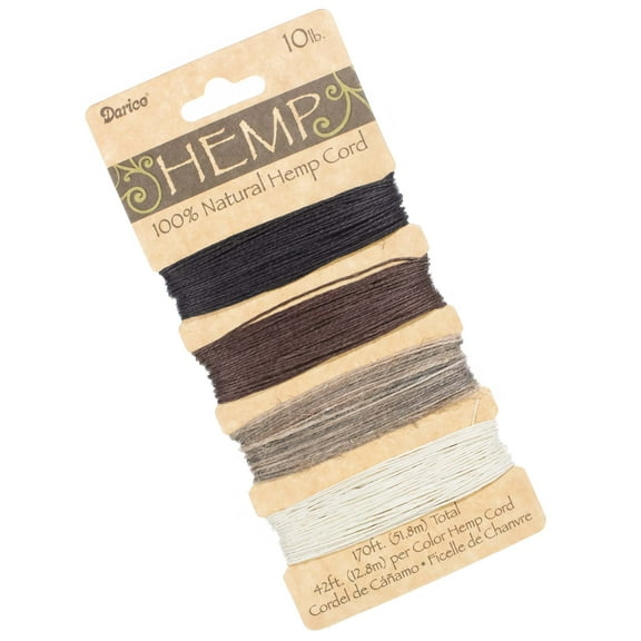 Craft County Multicolor 100% Natural Hemp Cord Sets - 4 Colors on Each Board - Make Jewelry, Decor, and More