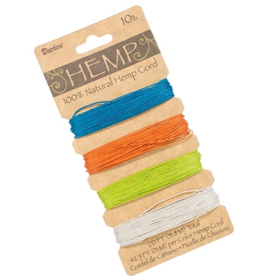 Craft County Multicolor 100% Natural Hemp Cord Sets - 4 Colors on Each Board - Make Jewelry, Decor, and More