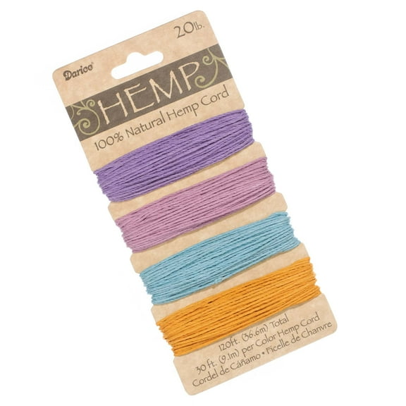 Craft County Multicolor 100% Natural Hemp Cord Sets - 4 Colors on Each Board - Make Jewelry, Decor, and More
