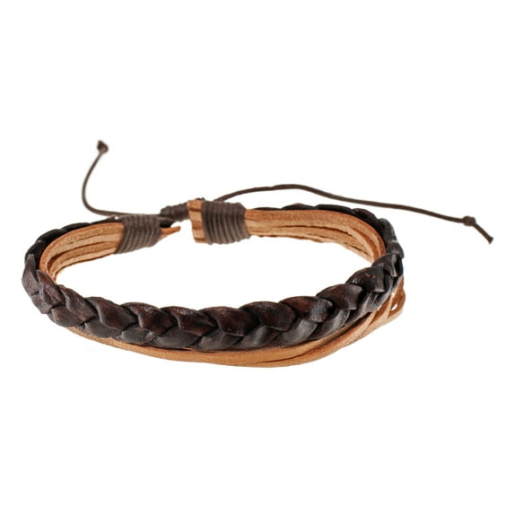 Craft County Natural Dyed Leather Bracelets – Multiple Colors – Double Pack, Flat Braid, or Round – Adjustable - Accessories