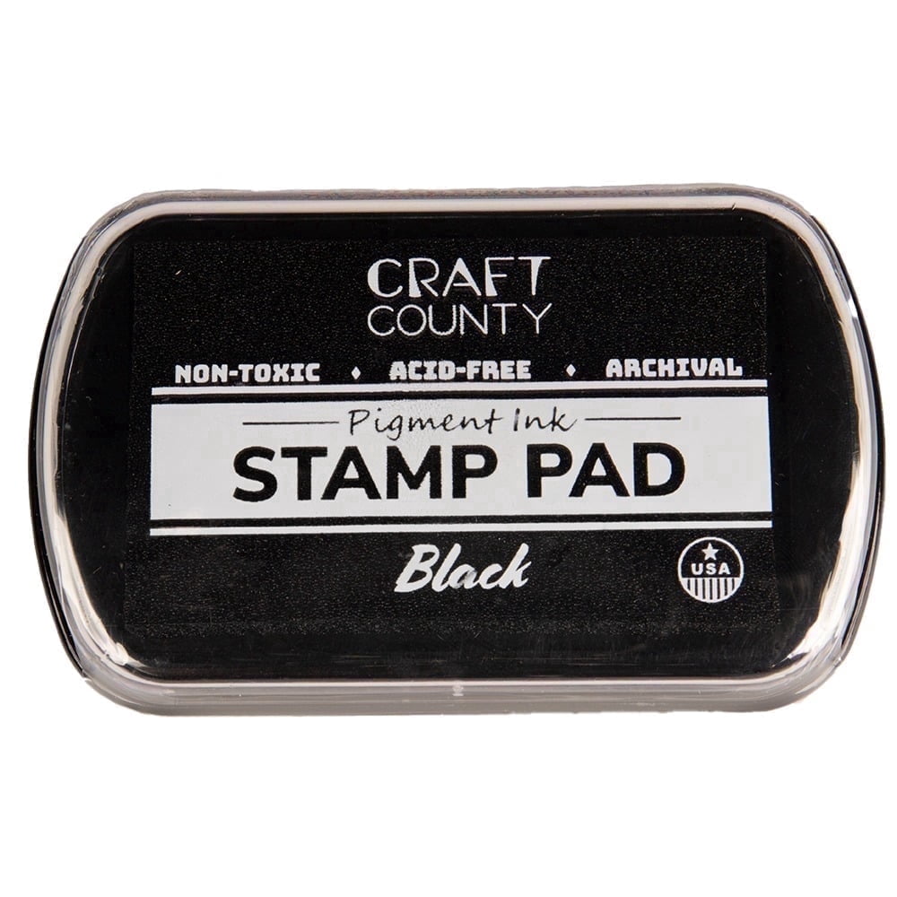 Craft County Pigment Ink Stamp Pad – Refillable Ink Pad in 15+ Colors – Raised Edges for Larger Stamps – Black