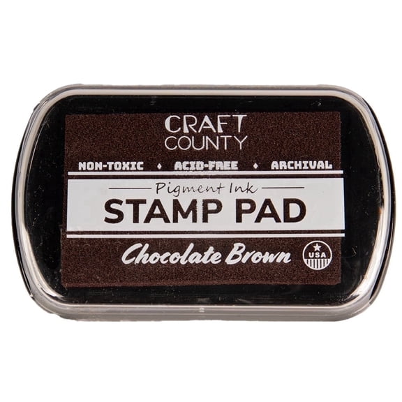 Craft County Pigment Ink Stamp Pad – Refillable Ink Pad in 15  Colors – Raised Edges for Larger Stamps – Chocolate Brown