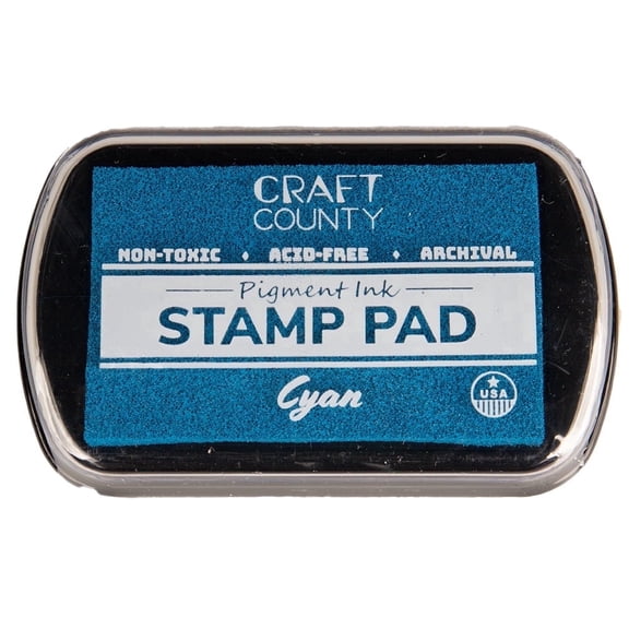 Craft County Pigment Ink Stamp Pad – Refillable Ink Pad in 15+ Colors – Raised Edges for Larger Stamps – Cyan