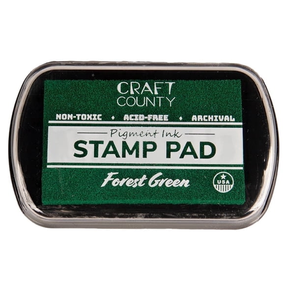 Craft County Pigment Ink Stamp Pad – Refillable Ink Pad in 15+ Colors – Raised Edges for Larger Stamps – Forest Green