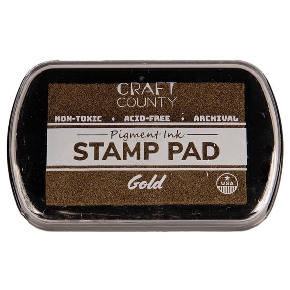 Craft County Pigment Ink Stamp Pad – Refillable Ink Pad in 15+ Colors – Raised Edges for Larger Stamps – Gold