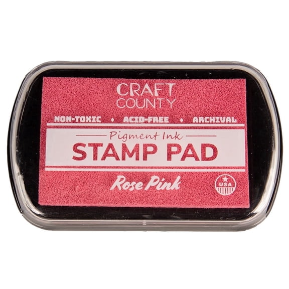 Craft County Pigment Ink Stamp Pad – Refillable Ink Pad in 15+ Colors – Raised Edges for Larger Stamps – Rose Pink