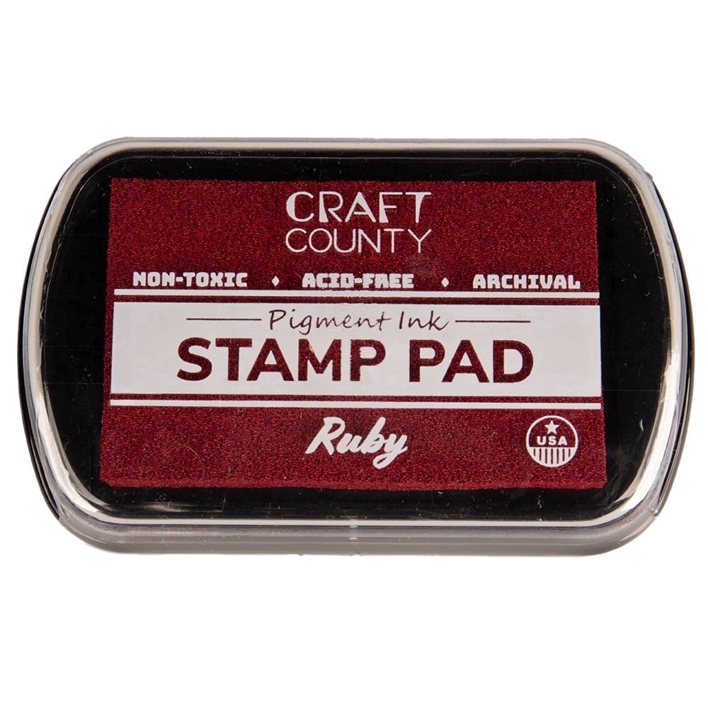 Craft County Pigment Ink Stamp Pad – Refillable Ink Pad in 15+ Colors – Raised Edges for Larger Stamps – Ruby