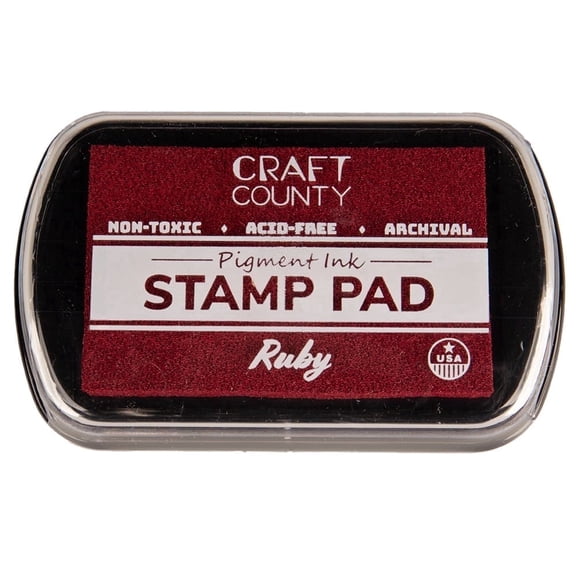 Craft County Pigment Ink Stamp Pad – Refillable Ink Pad in 15+ Colors – Raised Edges for Larger Stamps – Ruby
