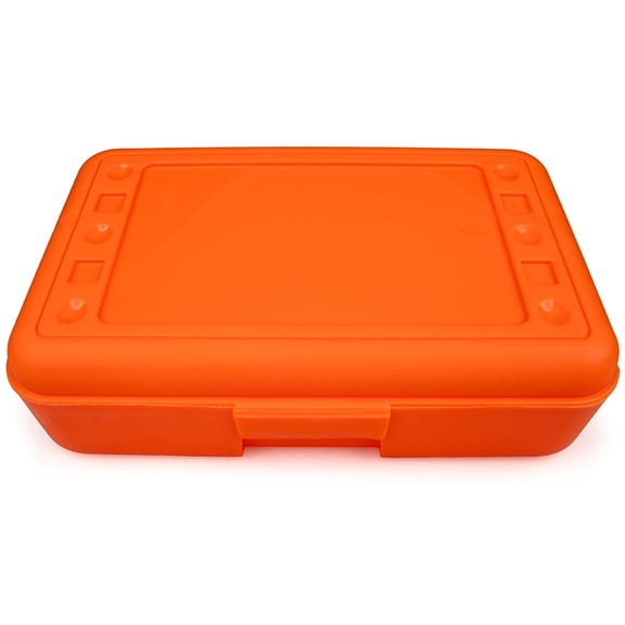 Craft County Plastic Pencil Boxes - 12 Vibrant Colors to Choose From - Orange