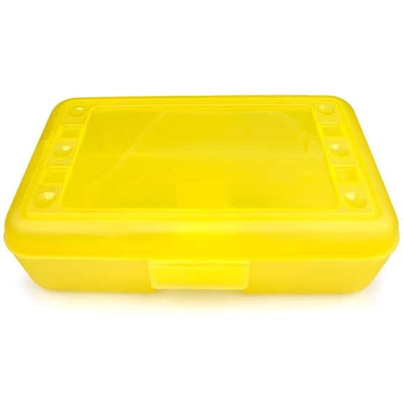 Craft County Plastic Pencil Boxes - 12 Vibrant Colors to Choose From - Transulcent Yellow