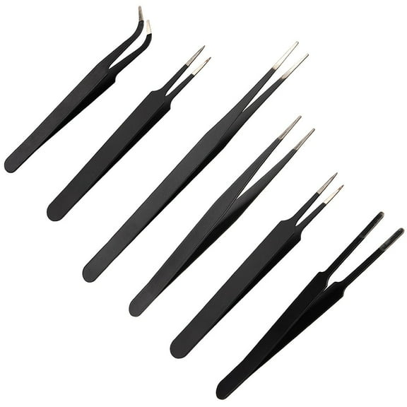 Craft County Precision Tweezers – Anti-Static Stainless Steel Tweezers – 6 Pack