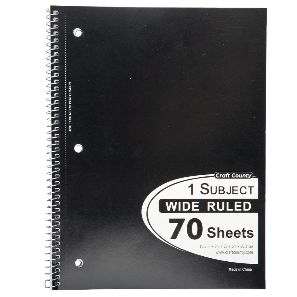 Craft County - Spiral Notebook - 70-Sheet- Wide-Ruled- Black