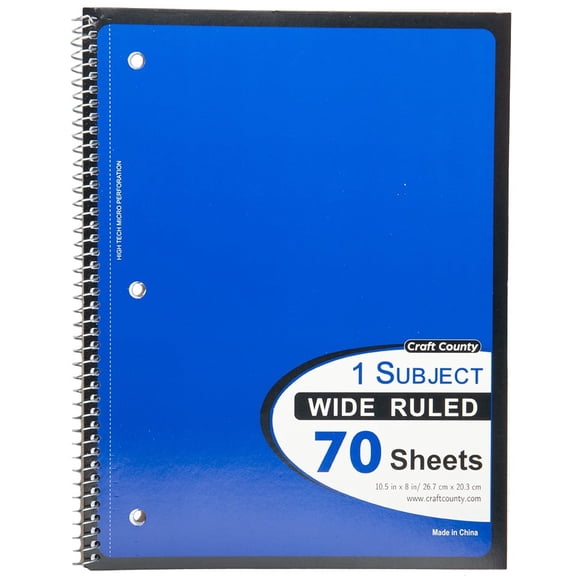 Craft County - Spiral Notebook - 70-Sheet- Wide-Ruled- Blue