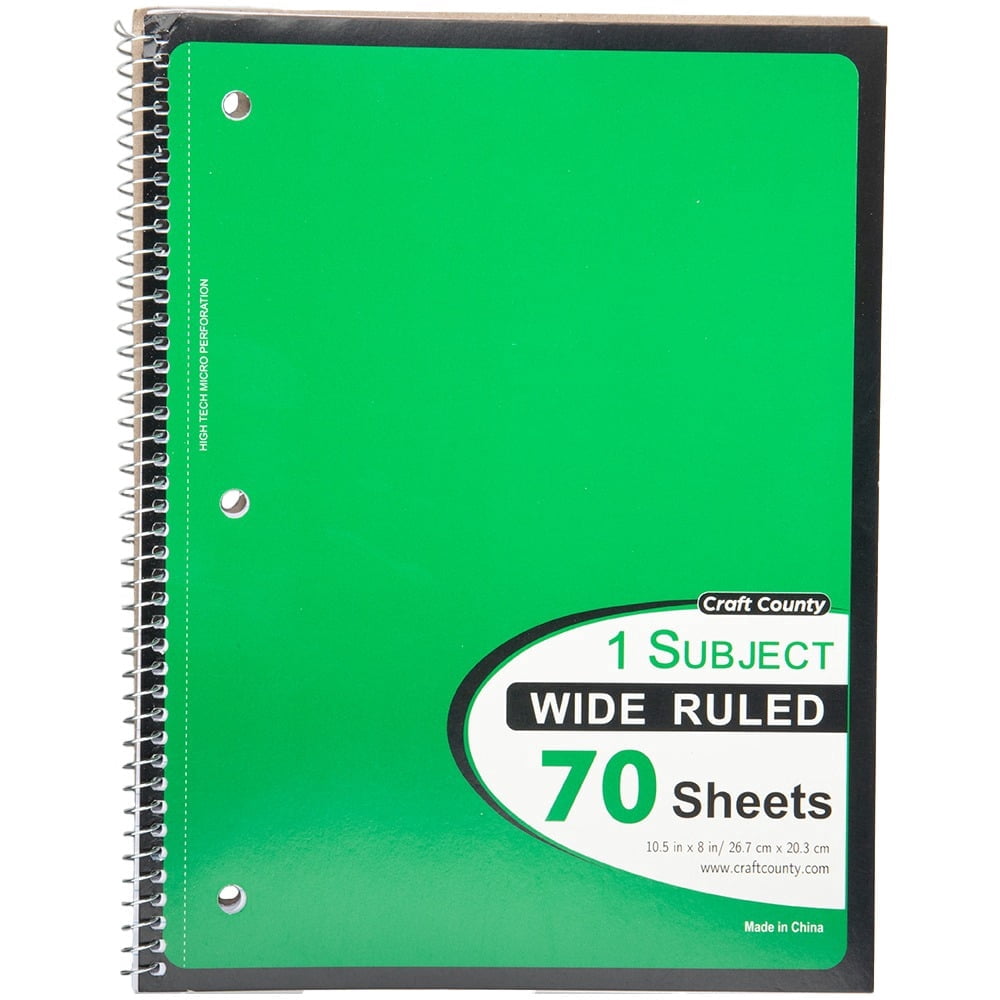 Craft County - Spiral Notebook - 70-Sheet- Wide-Ruled- Green