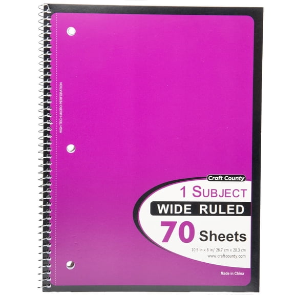 Craft County - Spiral Notebook - 70-Sheet- Wide-Ruled- Purple